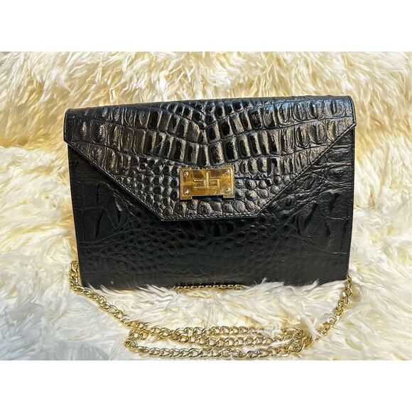 Courage. b Black crocodile Leather Shoulder Bag or Clutch with Removable Strap - Picture 1 of 10